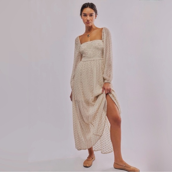 Free People Dresses & Skirts - Free People Malina Maxi Dress Cream Lace Boho Babydoll NWT Size Small